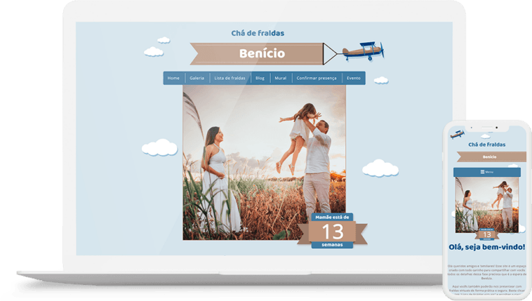 Imagem de celular e smartphone com site de chá de fraldas e chá de bebê online
